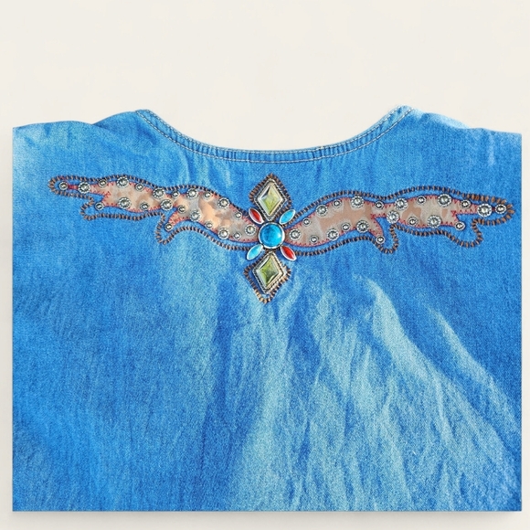 Vintage Monique Fashions Western Denim Maxi Dress | 12P | Prarie Dress - Picture 7 of 7